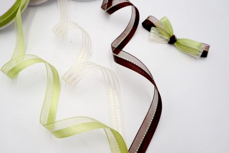 green cream brown woven ribbon set